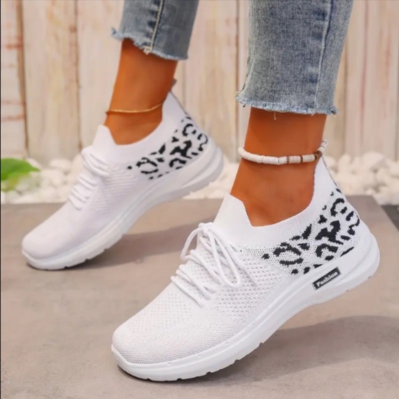 White Leopard Print Sneakers | Women’s Size 6.5 - Picture 1 of 10